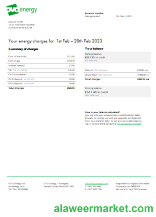 Ovo Energy electricity business bill,  SCR